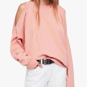 All Saints Unai Oversized Cold Shoulder Sweatshirt Size XS pink salmon color